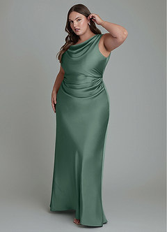 Azazie Kieryn Bridesmaid Dresses Eucalyptus Mermaid Pleated Stretch Satin Dress image9