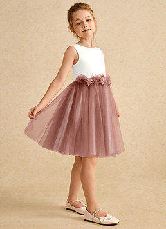 Azazie Louisa Robe Demoiselle D'honneur Fillette Robe Trapèze en Tulle Sans manches Ivoire Cèdre Rose image5