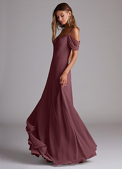 Azazie Marley Jurken voor bruidsmeisjes Converteerbaar Jurk van Chiffon met A-Lijn Off the Shoulder Sangria image3