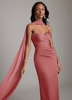 Azazie Sonora Vestidos de damas de honor Vestido de Rosa Antigua de Satén Elástico de Corte Recto con Sin tirantes image4