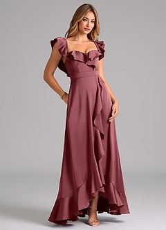 Azazie Lyra Bridesmaid Dresses Desert Rose A-Line Off the Shoulder Stretch Satin Convertible Dress image2
