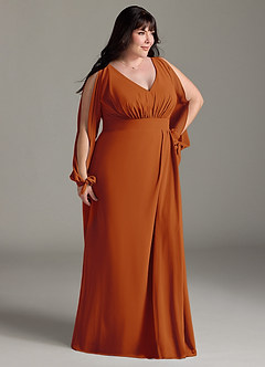 Azazie Matilda Bridesmaid Dresses Paprika A-Line Long Sleeve Chiffon Dress image12