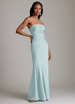 Azazie Saylor Vestidos de damas de honor Vestido de Neblina de Satén Elástico de Corte Sirena con Sin tirantes image4
