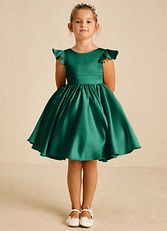 Azazie Tootsie Flower Girl Dresses Emerald A-Line Bow Matte Satin Dress image3