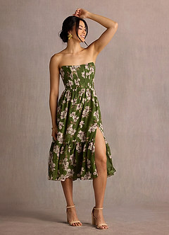 Midi jurk Gigi Groen Bloemen image4