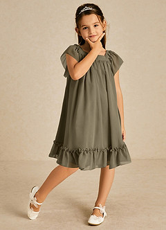 Azazie Tot Flower Girl Dresses Willow Green A-Line with Sleeves Chiffon Dress image3