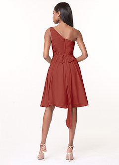 Azazie Katrina Robes de demoiselle d'honneur Robe Trapèze en Mousseline de soie Ue épaule Terracotta image2