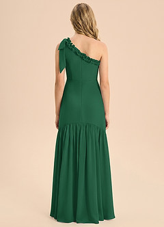Azazie Yana Junior Vestido Verde Oscuro de Gasa de Corte Recto con Lazo image2