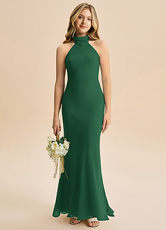 Azazie Velli Junior Meerjungfrau-Linie Hoher Kragen Chiffon Kleid Dunkelgrün image1