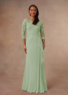 Azazie Calanthe Kleider für die Brautmutter A-Linie Schaufel Chiffon Kleid Staubiger Salbeigrün image1