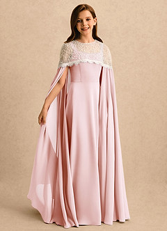 Azazie June Girls Formal Robe Demoiselle D'honneur Fillette Robe Trapèze en Satin extensible Dentelle Rose Pâle image5
