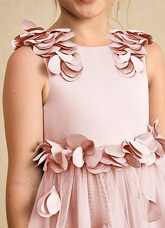 Azazie Atta Flower Girl Dresses Blushing Pink A-Line One Shoulder Tulle Dress image5