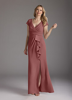 Azazie Tana Kleider für die Brautmutter Meerjungfrau-Linie V-Hals Gefaltet Stretch-Krepp Kleid Wüstenrose image3