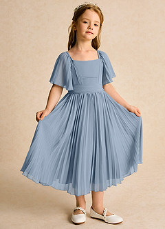 Azazie Gisele vestidos de niña de las flores Vestido de Azul Polvoriento de Gasa de Corte En A con Plisado image5
