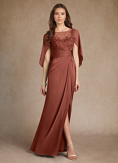 Azazie Hera Mother of the Bride Dresses Auburn A-Line Lace Stretch Satin Dress image4