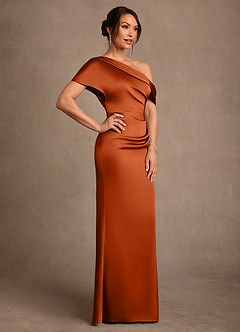 Azazie Rutha Mother of the Bride Dresses Burnt Orange Sheath One Shoulder Stretch Satin Dress image3