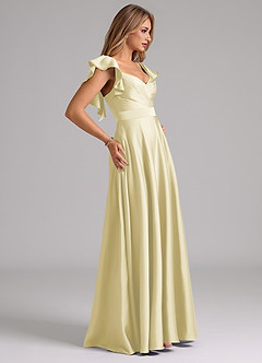 Azazie Leilani Bridesmaid Dresses Lemon Sorbet A-Line Ruched Stretch Satin Dress image6
