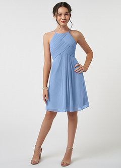 Azazie Ginny Steel Blue Pleated Chiffon Dress image1
