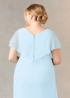 Azazie Julia Mère de la mariée Robes Robe Fourreau en Mousseline de soie Col V plissé Bleu Ciel image14