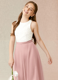 Azazie Albertine Junior Powder Pink A-Line Lace Chiffon Dress image5