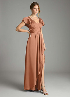 Azazie Omari Bridesmaid Dresses Bronzer A-Line Stretch Satin Dress image5