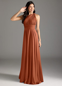 Azazie Charlize Bridesmaid Dresses Cedar Rose A-Line One Shoulder Stretch Satin Dress image1