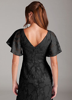 Azazie Ambrosia Bridesmaid Dresses Black A-Line Pleated Floral Burnout Dress image2