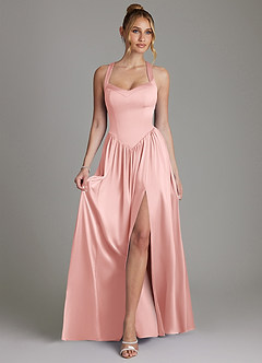 Azazie Francis At-home Try On Dresses Agave A-Line Corset Stretch Satin Dress image3