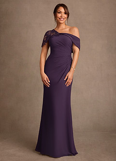 Azazie Sally Mother of the Bride Dresses Plum Sheath Lace Chiffon Dress image1