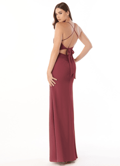 Azazie Aribella Bridesmaid Dresses Merlot Sheath Ruched Chiffon Dress image4