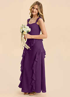 Azazie Sloane Junior A-Linie Herzausschnitt Chiffon Kleid Traube image5