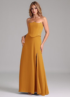 Azazie Jenilyn Brautjungfernkleider A-Linie Schulterfrei Chiffon Kleid Butterscotch image3