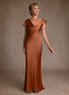 Azazie Shelby Mother of the Bride Dresses Copper Mermaid Pleated Stretch Satin Dress image3