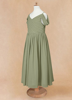 Azazie Chelle Robe Demoiselle D'honneur Fillette Robe Trapèze en Mousseline de soie Plissée Pistache image8