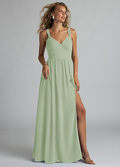 Azazie Aziza Bridesmaid Dresses Dusty Sage A-Line V-Neck Pleated Chiffon Dress image1