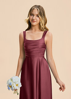 Azazie Azaria Junior A-Linie Plissee Stretch-Satin Kleid Merlot image7