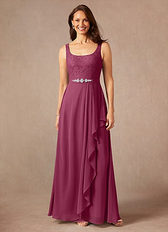 Azazie Ainsling Mother of the Bride Dresses Mulberry A-Line Square Neckline Lace Chiffon Dress image3