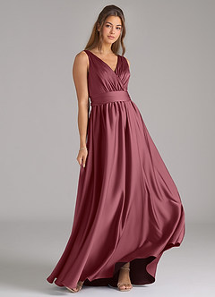 Azazie Kora Bridesmaid Dresses Desert Rose A-Line Pleated Stretch Satin Dress image4