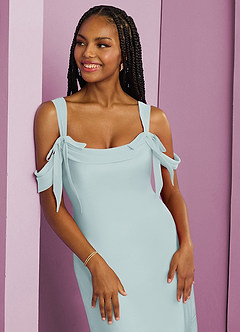 Barbie ♥ Azazie Bridesmaid Dresses Mist Sheath Pleated Stretch Satin Dress image13