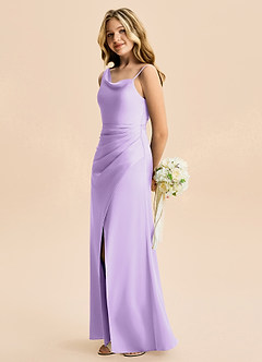 Azazie Abby Junior Lilac A-Line Pleated Stretch Satin Dress image3