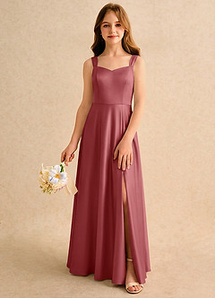 Azazie Makani Girls Formal Jurken voor bloemenmeisjes A-Lijn Jurk van Mat Satijn Sweetheart Halslijn Antieke Roos image4