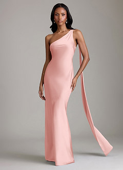 Azazie Juniper Jurken voor bruidsmeisjes Jurk van Stretch Satijn met Zeemeermin One-Shoulder Poederroze image4