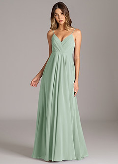Azazie Amani Bridesmaid Dresses Agave A-Line Pleated Chiffon Dress image4