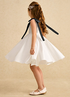 Azazie Stacie Flower Girl Dresses Ivory Black A-Line Bow Matte Satin Dress image3