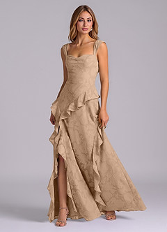 Azazie Sloane Bridesmaid Dresses Champagne A-Line Sweetheart Neckline Floral Burnout Dress image3