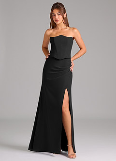 Azazie Jenine Vestidos de damas de honor Vestido de Negro de Gasa de Corte Sirena con Sin tirantes image1