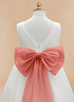 Azazie Kavi Flower Girl Dresses Ivory Salmon Pink A-Line Bow Matte Satin Dress image10
