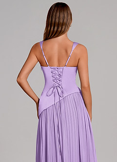 Azazie Stephanie Vestidos de damas de honor Vestido de Lila de Satén Elástico de Corte en A con Plisado image2