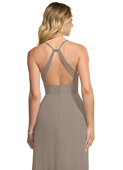 Azazie Davis Bridesmaid Dresses Taupe A-Line V-Neck Chiffon Dress image6