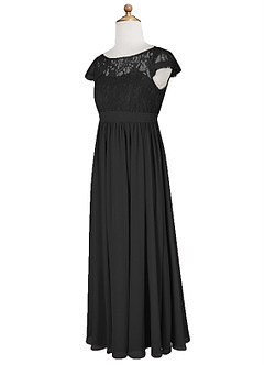 Azazie Silvermist Junior Robe Trapèze en Mousseline de soie Plissée Noir image10